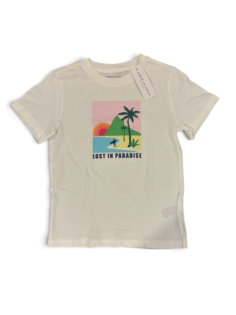 Janie and Jack White 'Lost in Paradise' Graphic Tee with Tropical Print